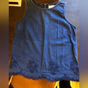 Rich blue Madewell denim tank top with detail